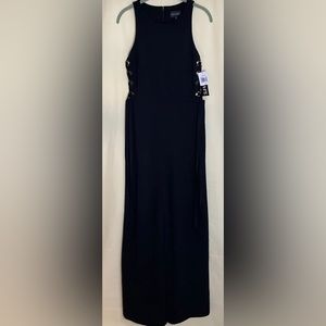XSCAPE Black Sleeveless Jumpsuit w/Peekaboo Lace-Up Trim, Size 14P, NWT